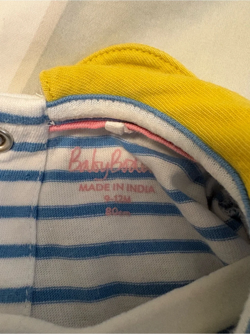 Mini Boden Blue and White Striped Dress with Yellow Collar and Giraffe Appliqués